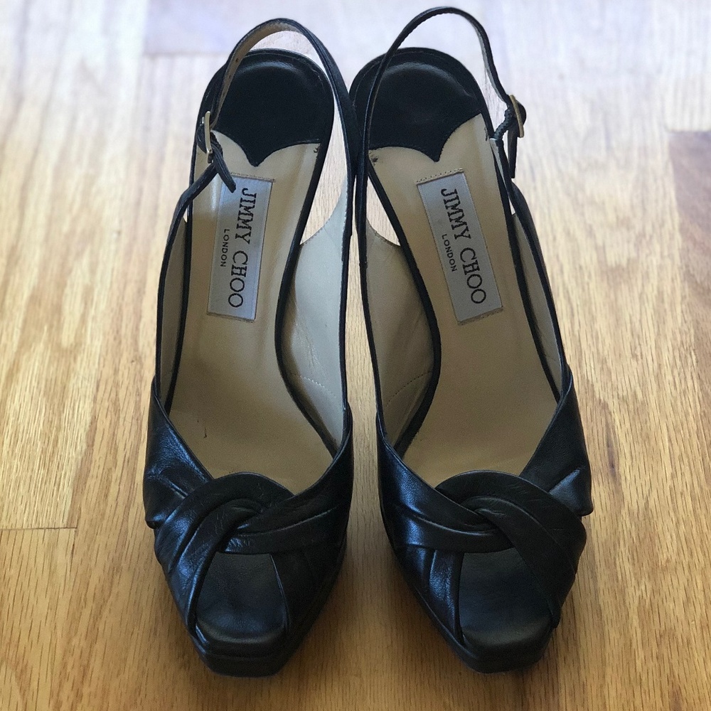 Jimmy Choo Black Peep Toe Sandals Sz 37.5